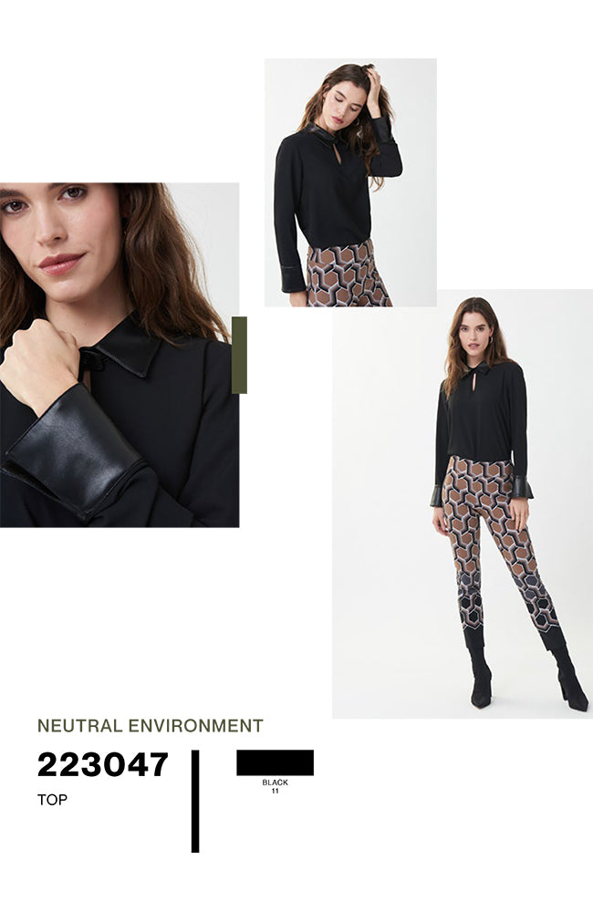 Keyhole Neck Blouse Leatherette Details
