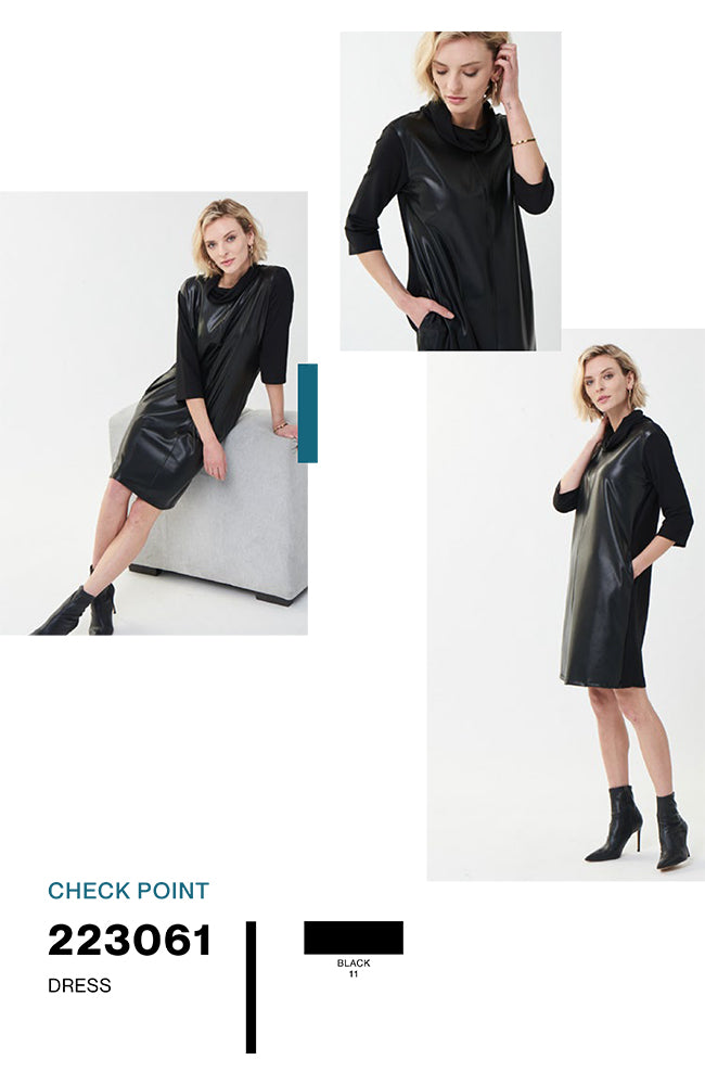 3/4 Sleeve Cowl Neck Leatherette Dress