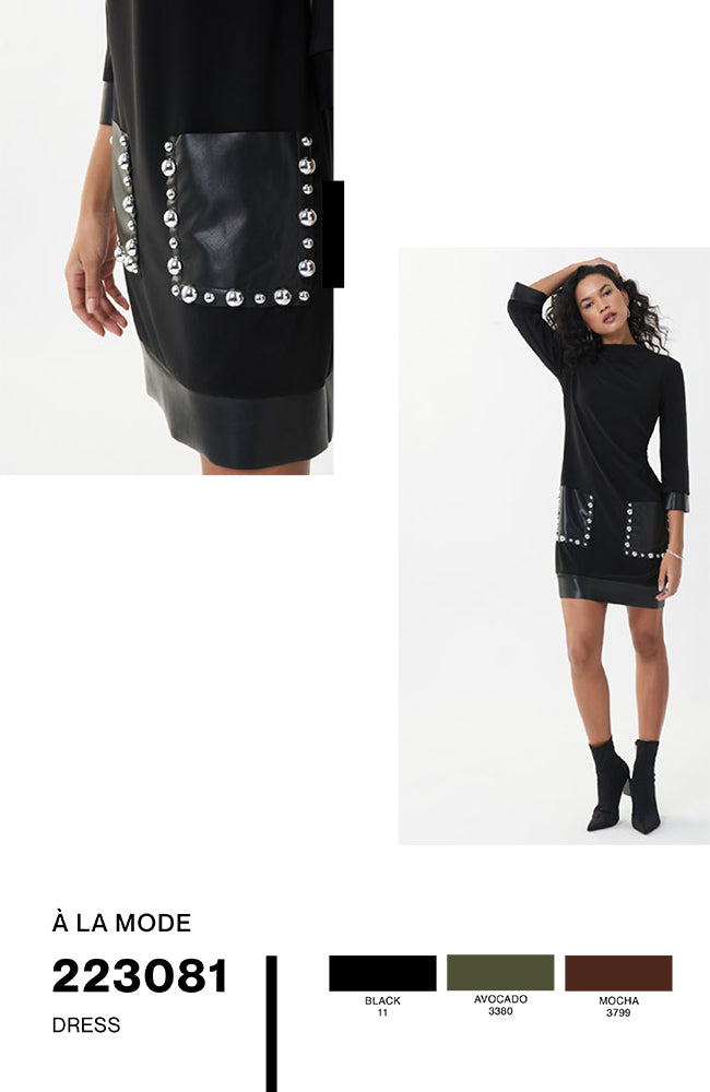 3/4 Shift Dress with Leatherette Details
