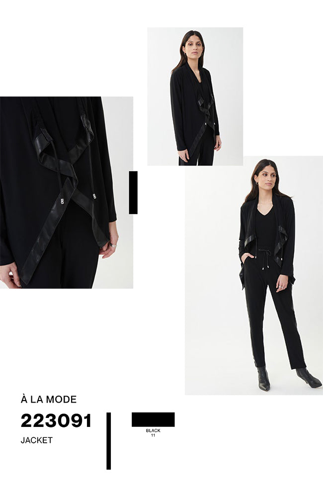 Drape Collar Jacket with Leatherette Details