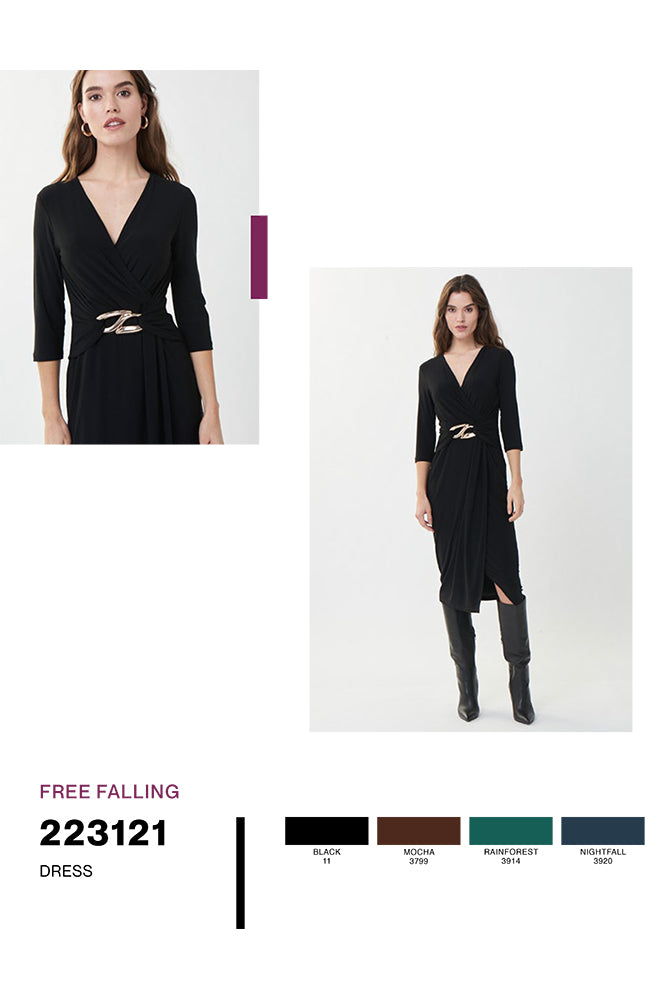 Gold Buckle Faux Wrap Dress