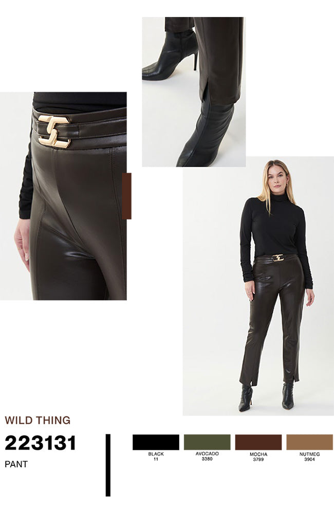 Gold Buckle Split Hem Leatherette Pant