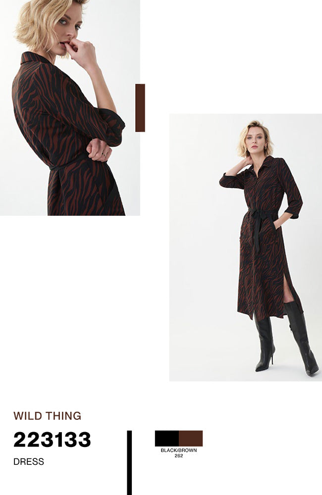 Animal Print 3/4 Sleeve Belted Dress
