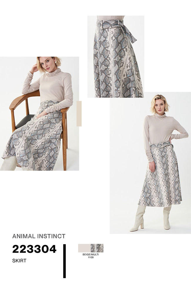 Flared Snake Print Suede Skirt