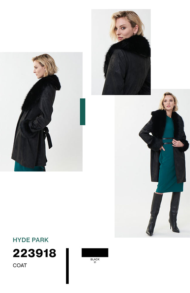 Suede Coat with Faux Fur Collar and Cuffs