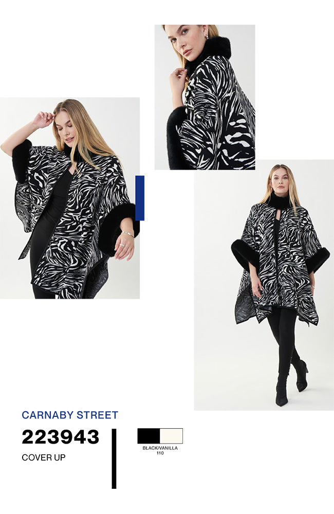 Sweater Poncho Faux Fur Details