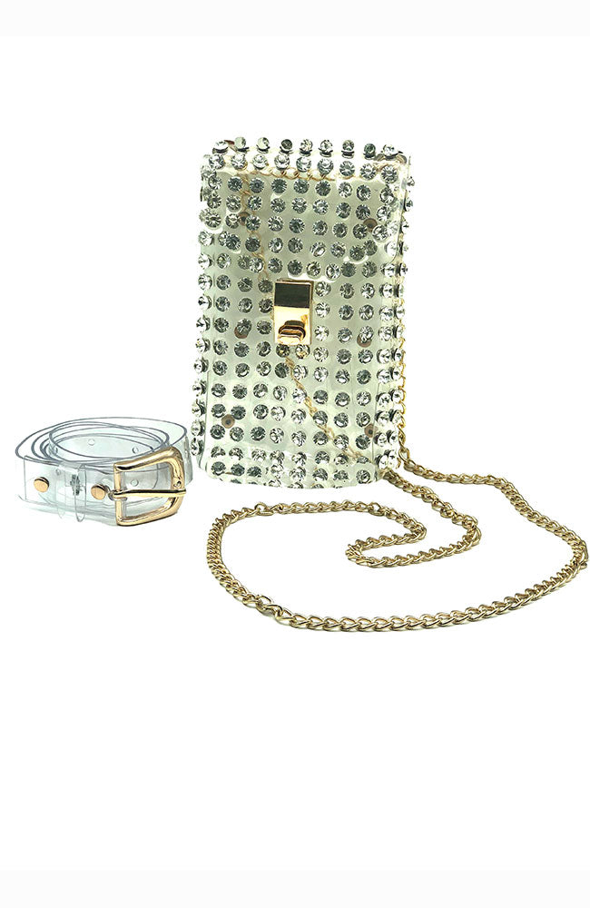 Belted Cell Xbody, Gold Hdwe, Clr CZ