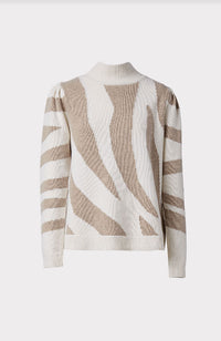 Zebra Intarsia Mock Neck Sweater