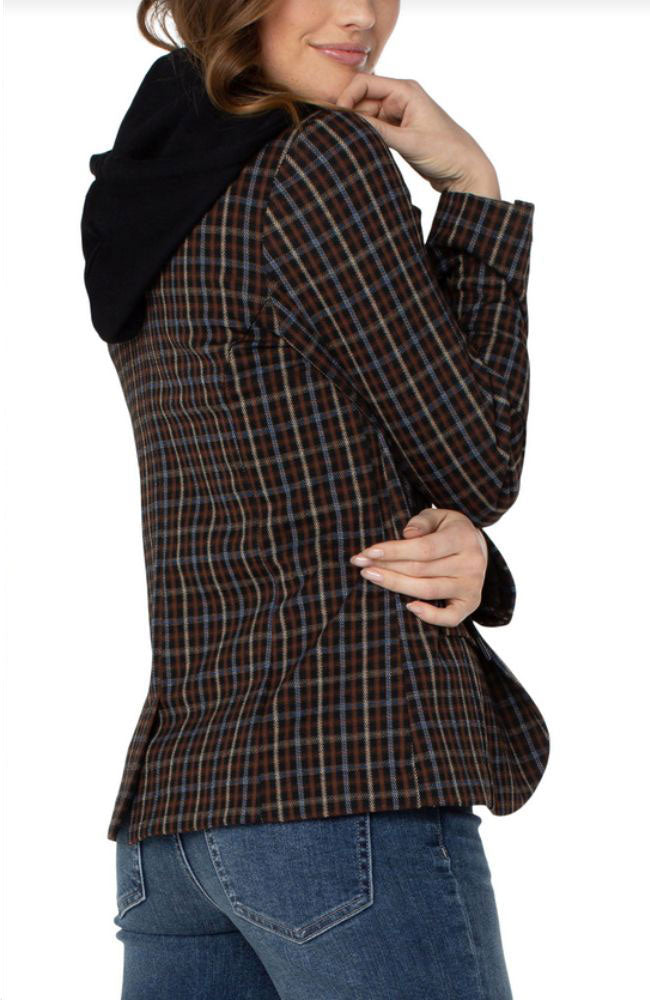 Boyfriend Blazer with Removable Hood Brown Tan Blue