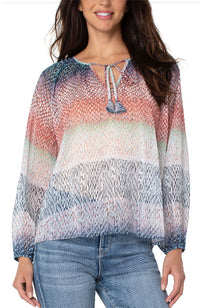 Shirred Blouse with Neck Ties