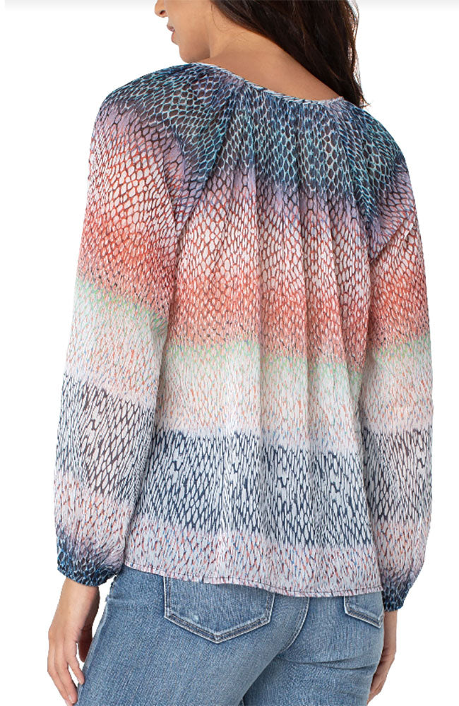 Shirred Blouse with Neck Ties