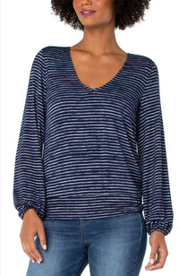 Twist Back LS Knit Top Navy Stripe