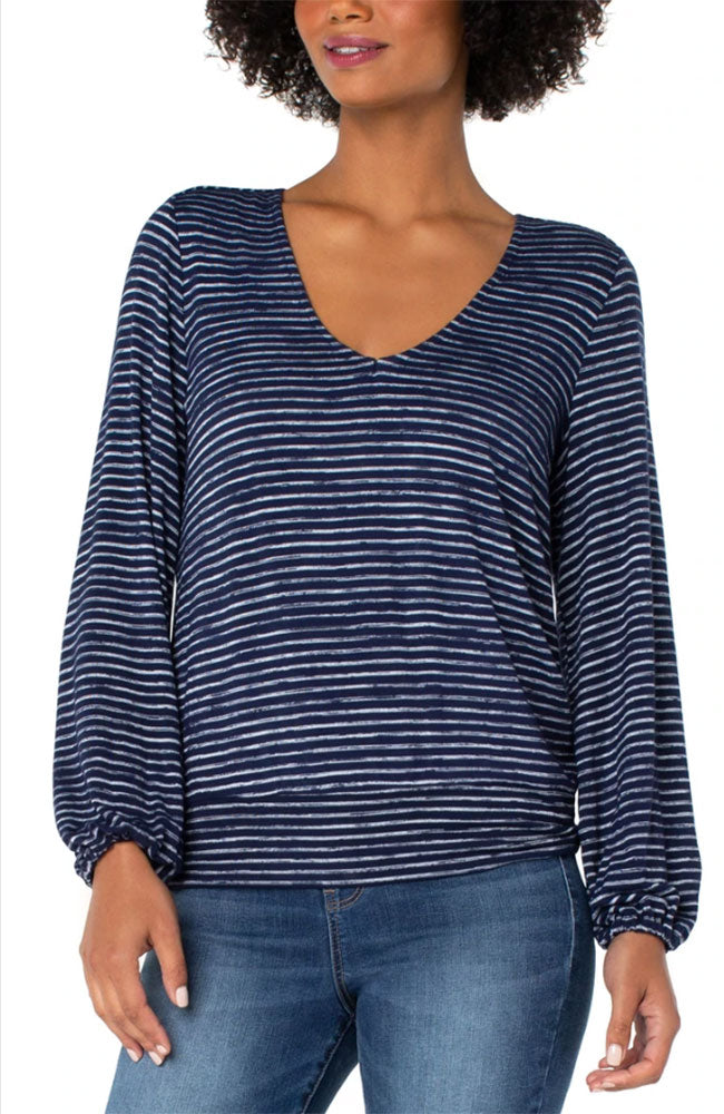 Twist Back LS Knit Top Navy Stripe