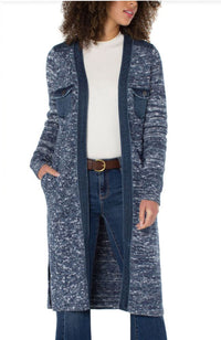 Cardigan Sweater Denim Trim