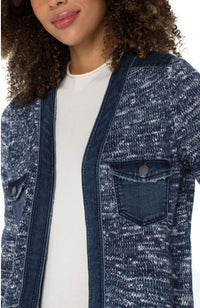 Cardigan Sweater Denim Trim