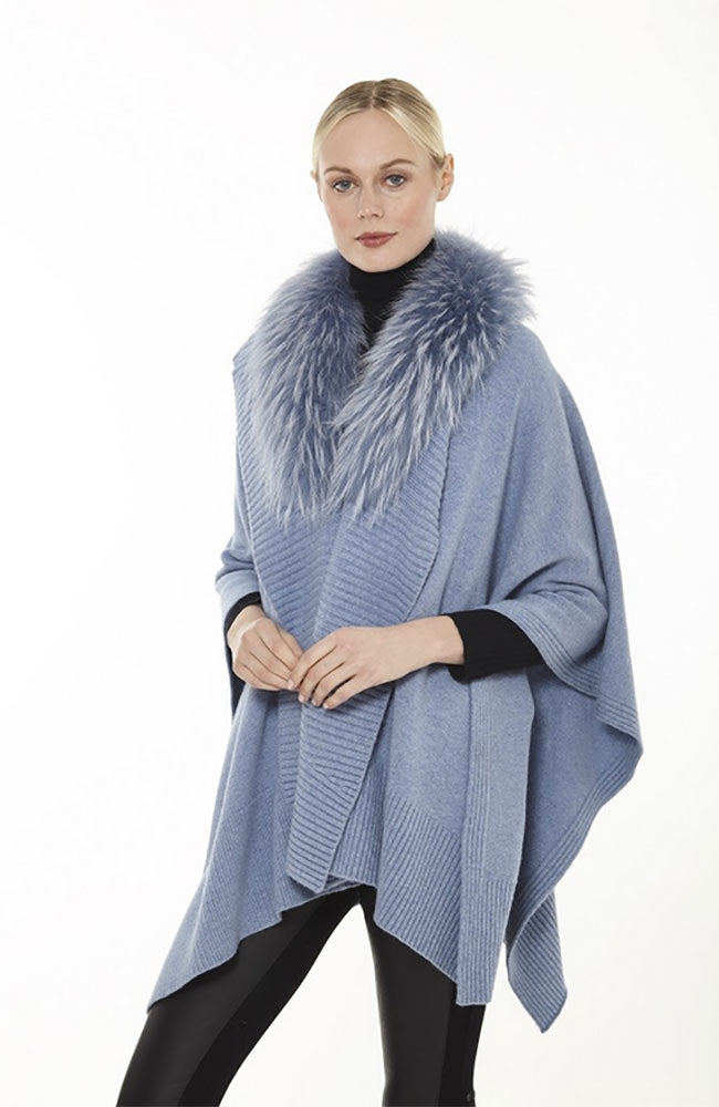 Fur Trim Sweater Wrap Blue