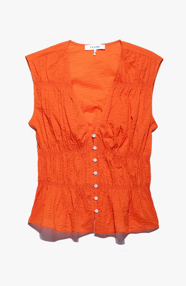 Ruched V Neck Blouse Orange