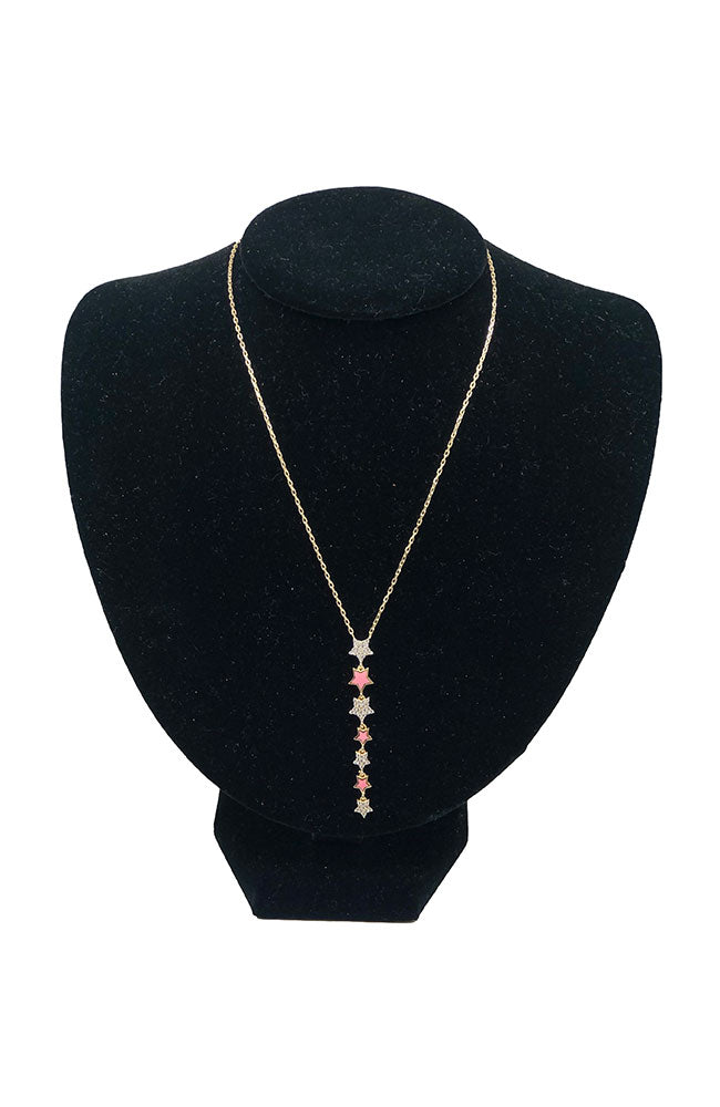 Y Necklace with Pink and Gold Stars