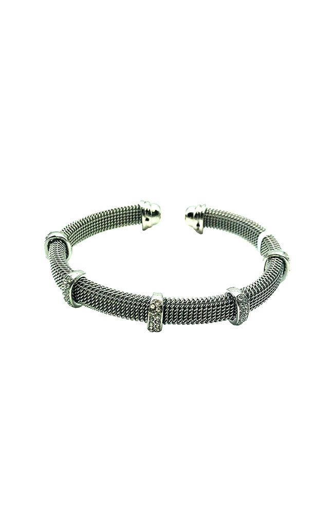 Silver Micro Bead Cuff CZ