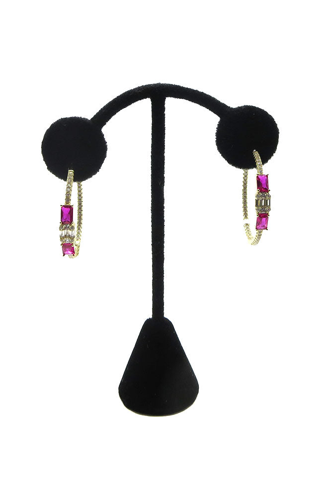 Gold Red Stone Hoops