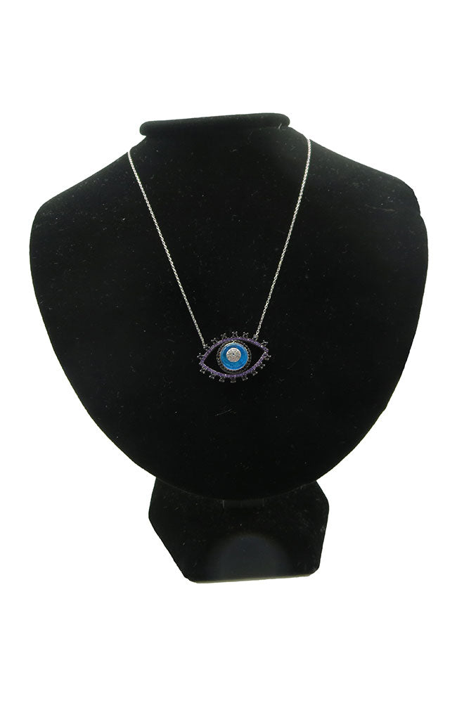 Sil. Blue Purple Eye Necklace