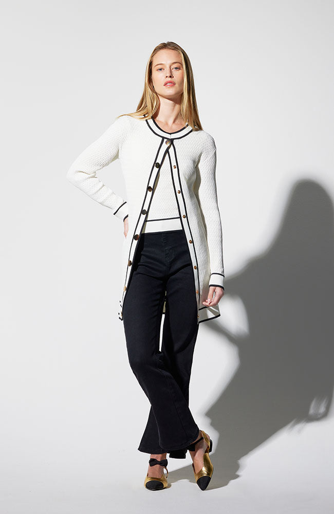 Pointelle Ribbed Long Cardigan