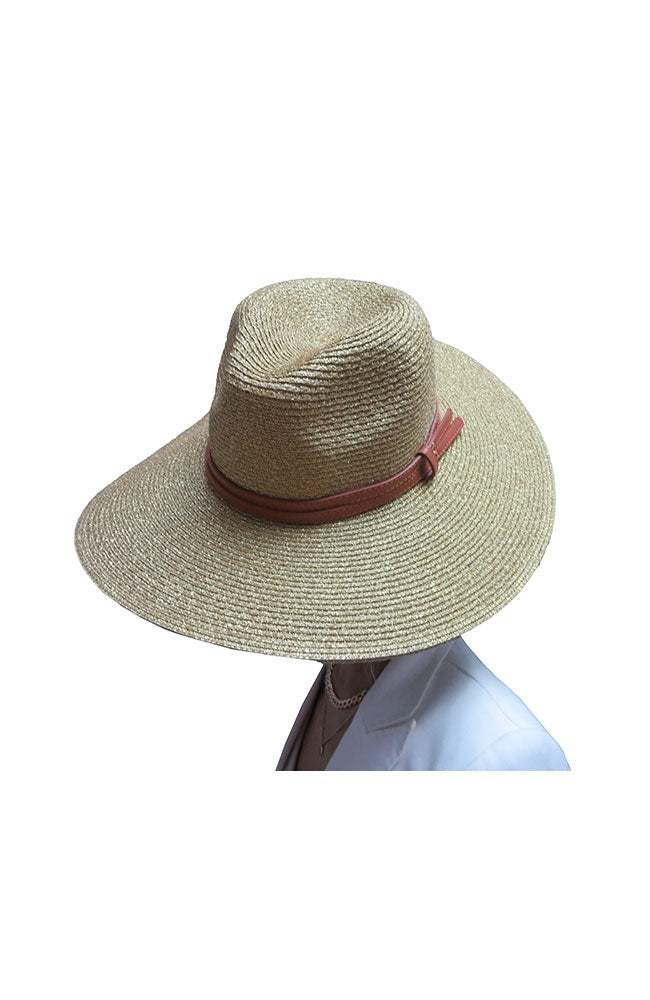 Tan Gold Hat Brown Faux Leather Trim