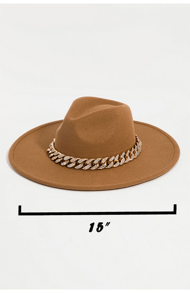 Tan Hat Large Rhinestone Chain Trim
