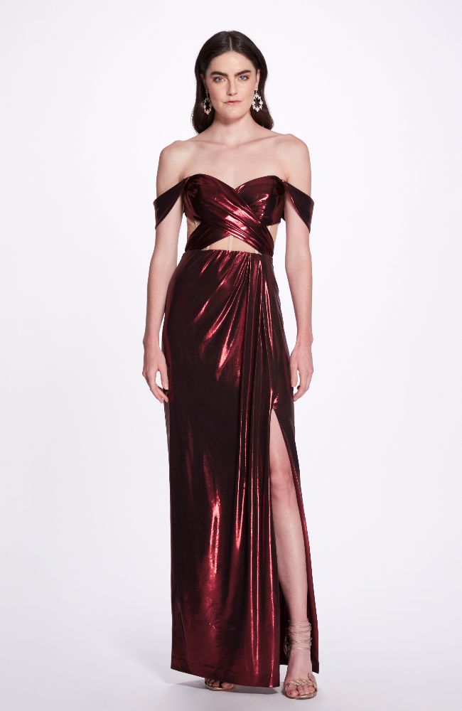 Metaillic Cutout Off Shoulder Gown
