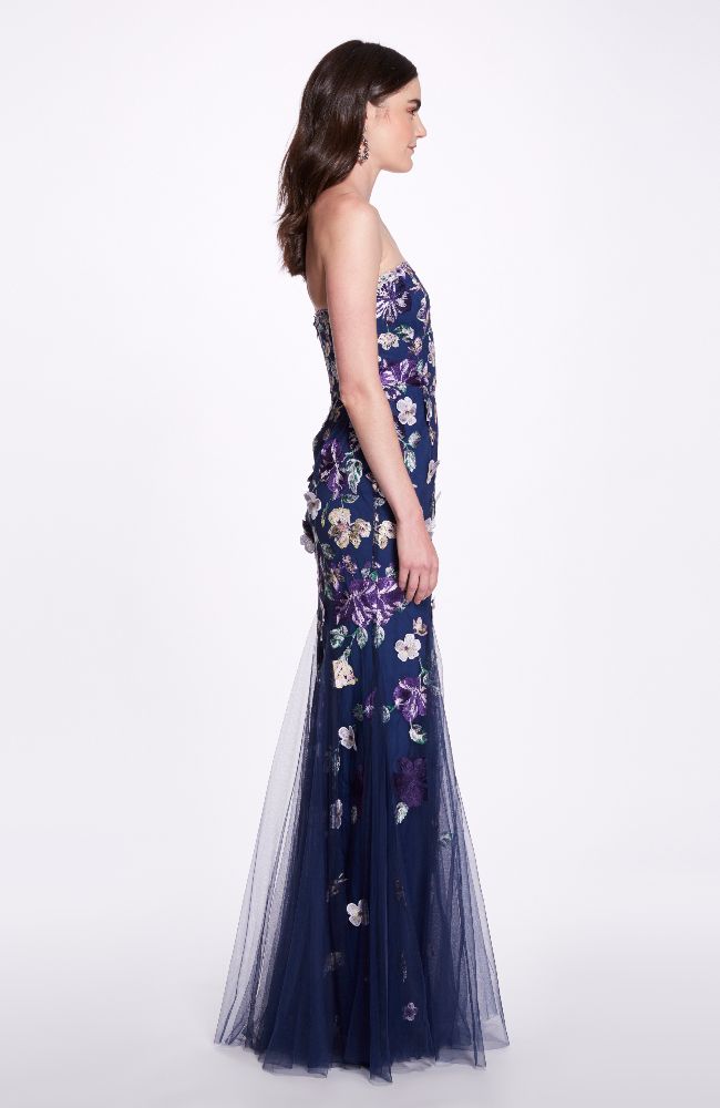 Strapless Embroidered Tulle Gown