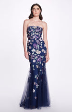 Strapless Embroidered Tulle Gown