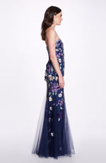Strapless Embroidered Tulle Gown