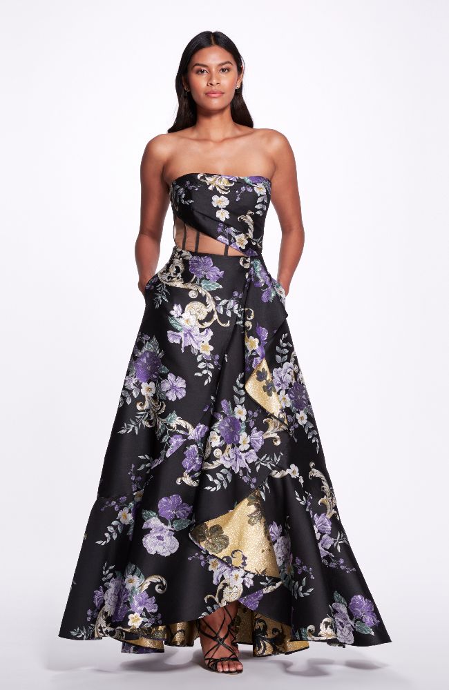 Sheer Cut Out Floral Gown