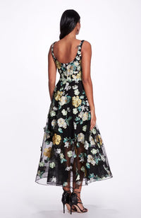 Embroidered Floral Tea Length Gown