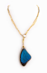 Morphos Paperclip Necklace Blue Pendant