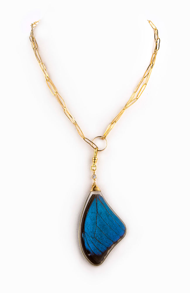 Morphos Paperclip Necklace Blue Pendant