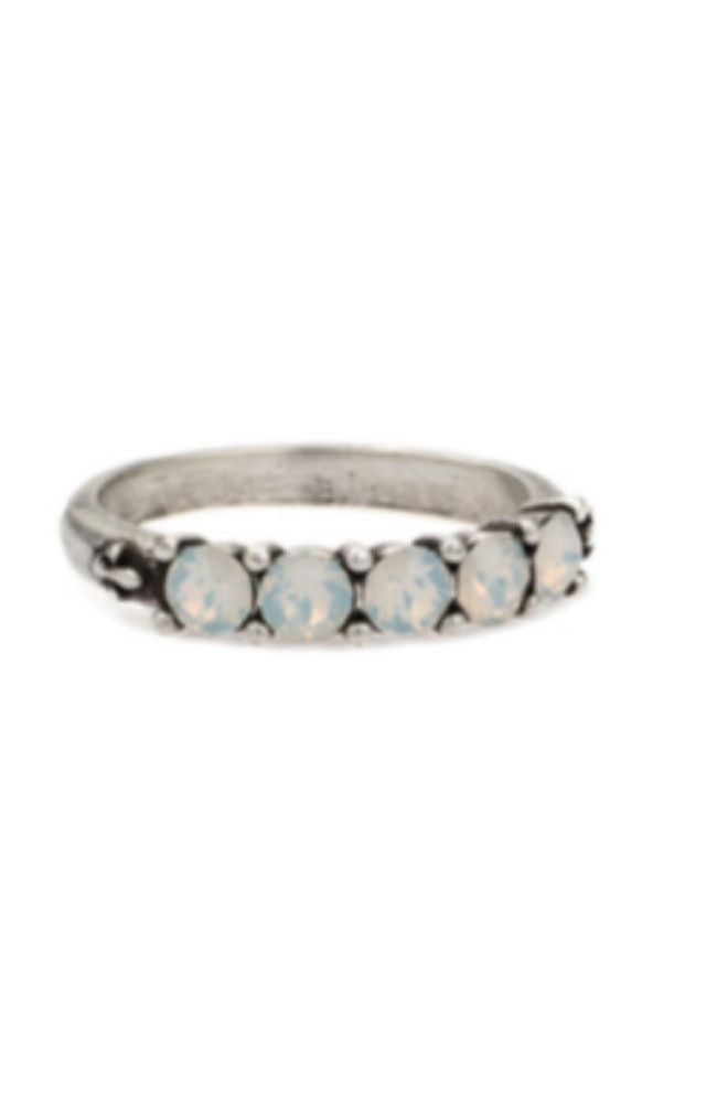 Silver Cinq White Opal Swarovski Ring