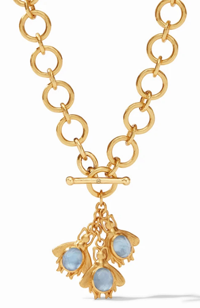 Bee Charm Necklace Chal Blue and Irid Clr Crystal