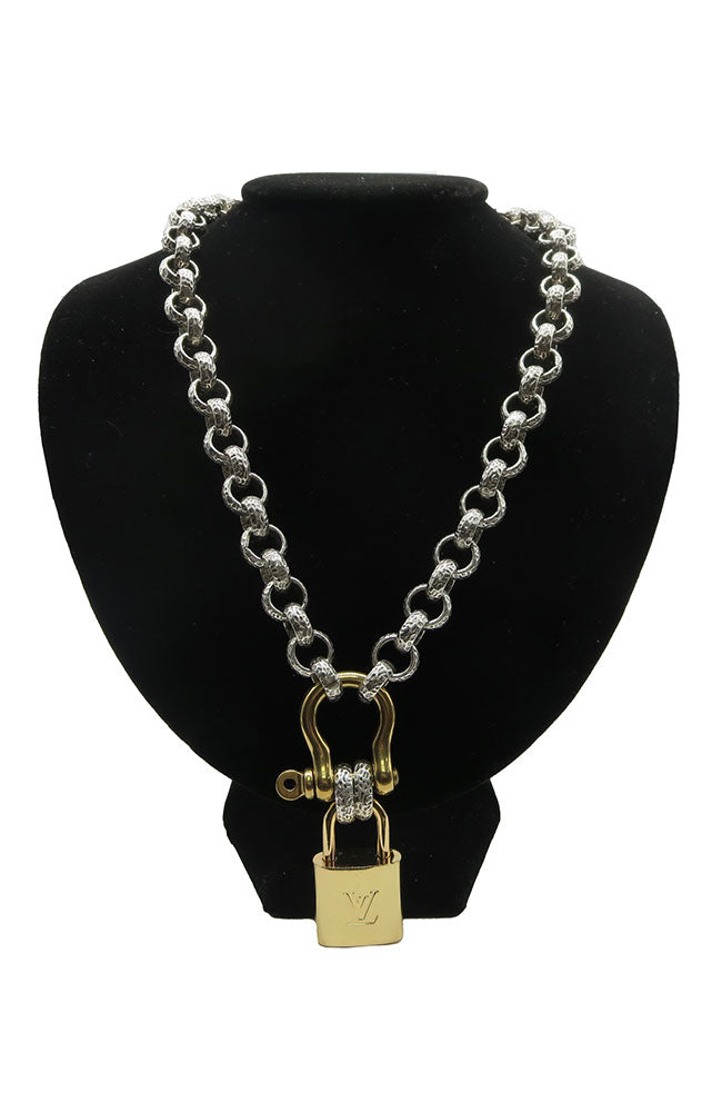 Vintage Gold Necklace with  Silver Shackle