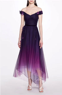 Pleated Ombre Tulle Hi Low Gown