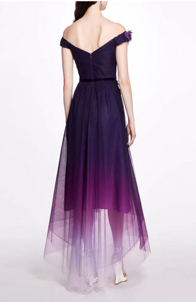Pleated Ombre Tulle Hi Low Gown