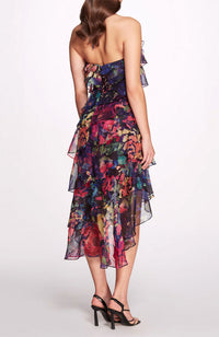 Aquarelle Midi Halter Tiered Cocktail Dress