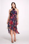 Aquarelle Midi Halter Tiered Cocktail Dress
