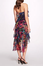 Aquarelle Midi Halter Tiered Cocktail Dress