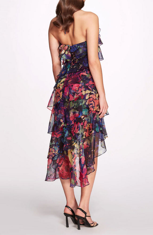 Aquarelle Midi Halter Tiered Cocktail Dress