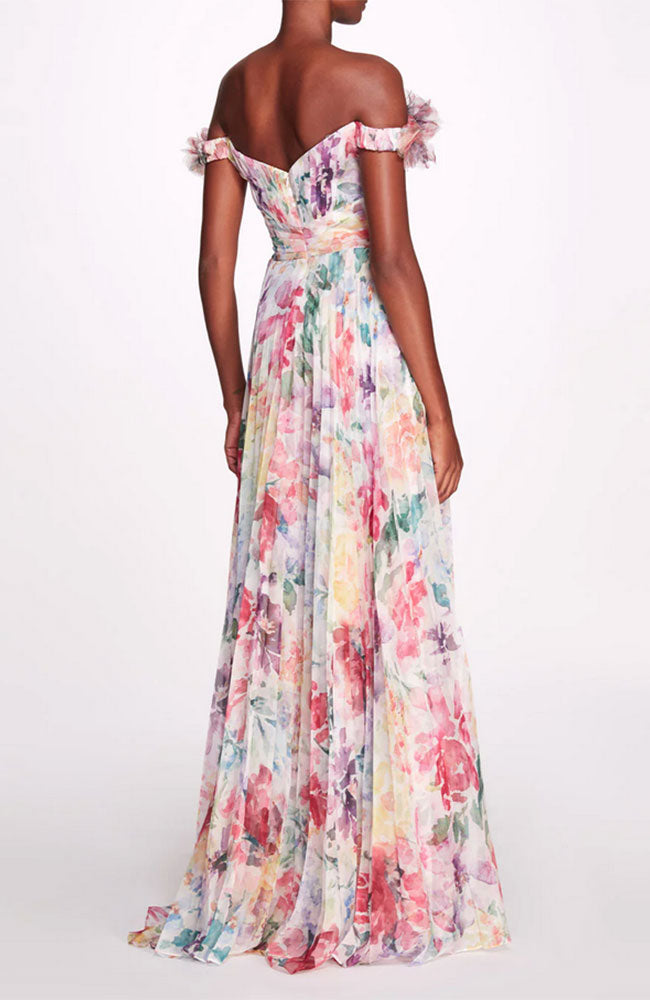 Aquarelle Off Shoulder Floral Gown