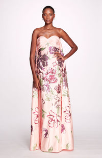 Strapless Blush Gown with Floral Sequin Print