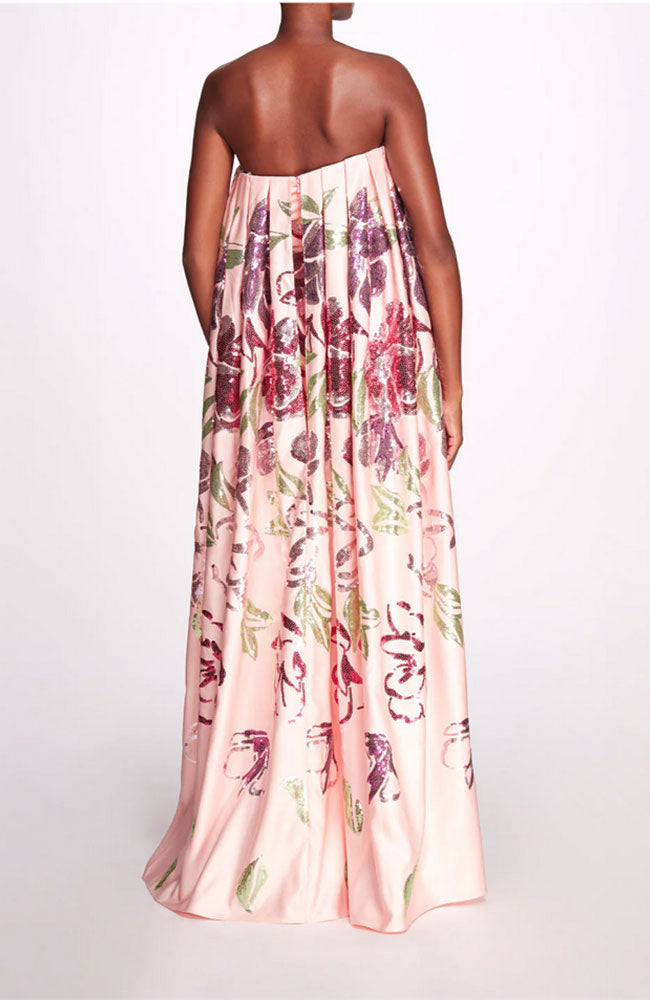 Strapless Blush Gown with Floral Sequin Print
