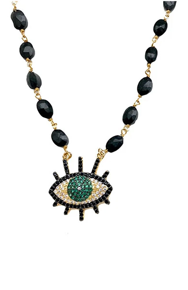 Onyx CZ Green Eye Necklace