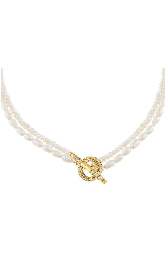 Double Pearl Pave Toggle Necklace